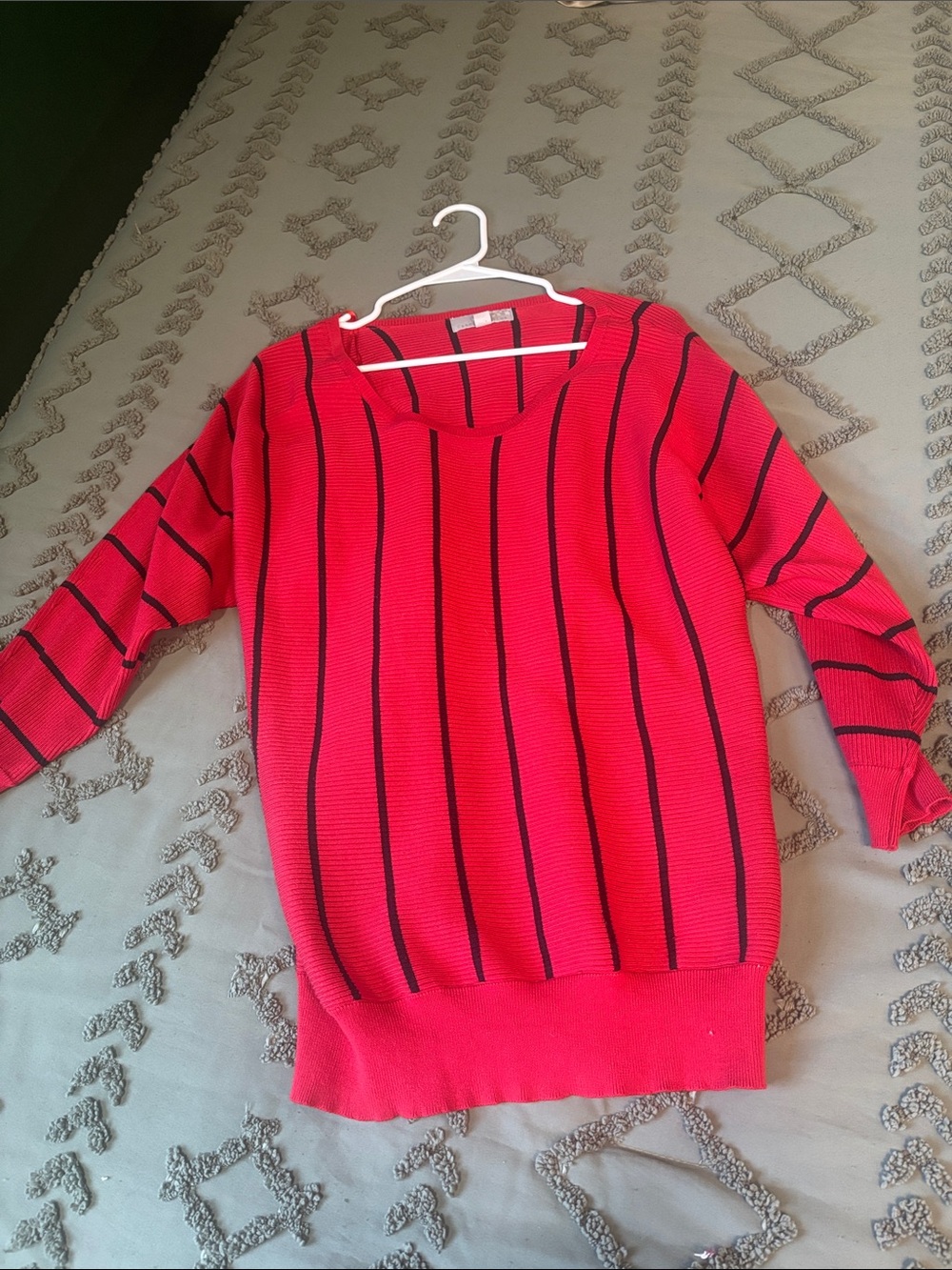 Bright red Scoop Neck Striped Sweater
